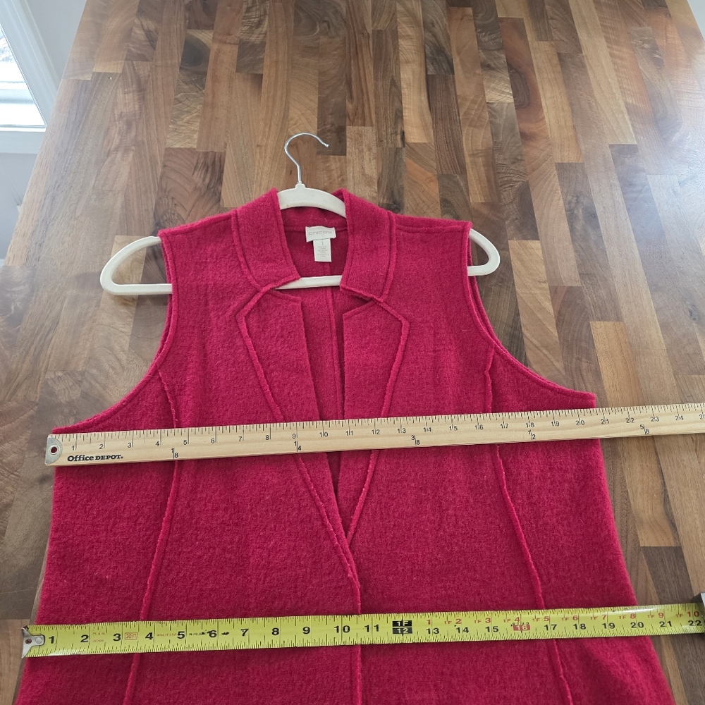 CHICO'S Boiled 100% Wool Longline Cardigan Vest Red Size Medium - Picture 8 of 13